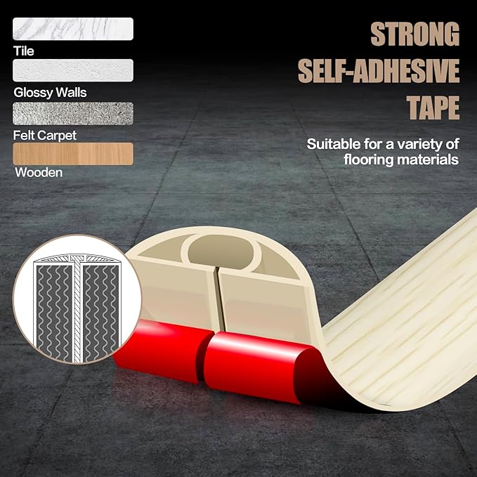 Floor Cord Cover Self Adhesive Cord Hider,10FT Cable Management, Extension Strip Protector for Wires, Prevent Cable Trips for Offices, Gyms, Exhibitions Cavity:0.51"(W) x 0.3"(H) Yellow Wood