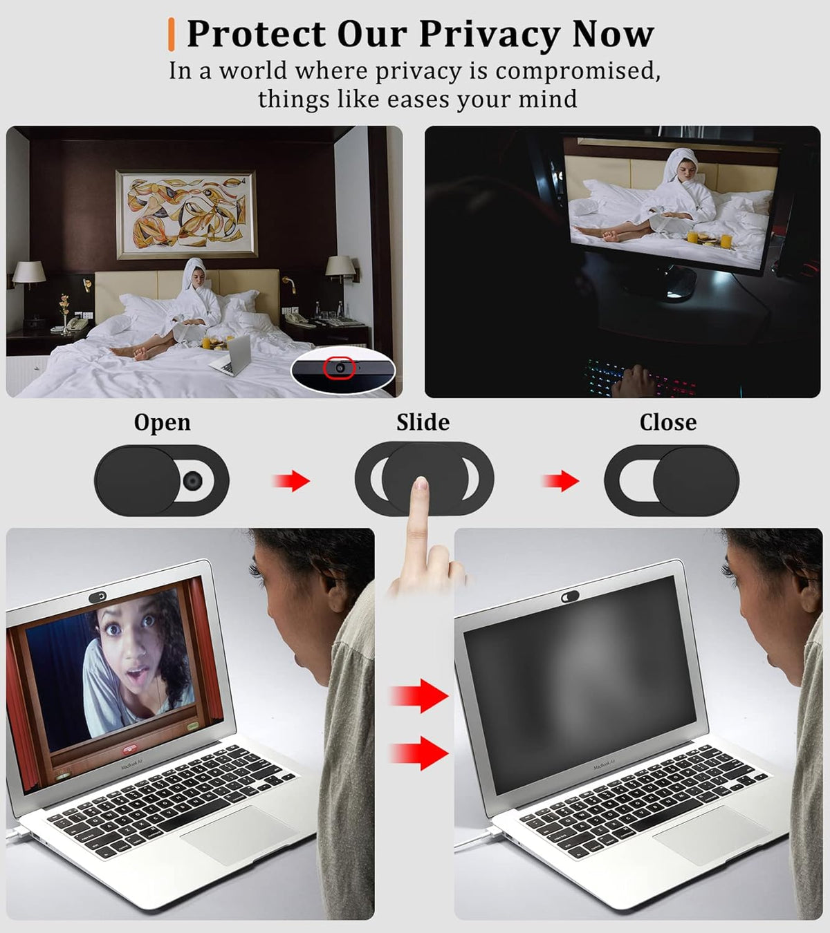 Webcam Cover, 0.03in Ultra Thin Slide Web Camera Covers for Laptop Computer Smartphone Mac iMac MacBook, Sliding Blocker Cover Protect Your Privacy Security (9*Black)