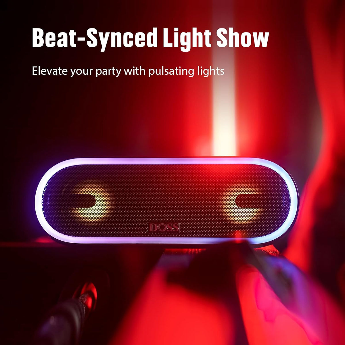 DOSS SoundBox Pro+ P300 Bluetooth Speaker with 40W Stereo Sound, Extra Bass, IPX6 Waterproof, TWS Pairing, Diverse Lights Show, 20H Playtime, Portable for Party, Camping, Beach - Purple