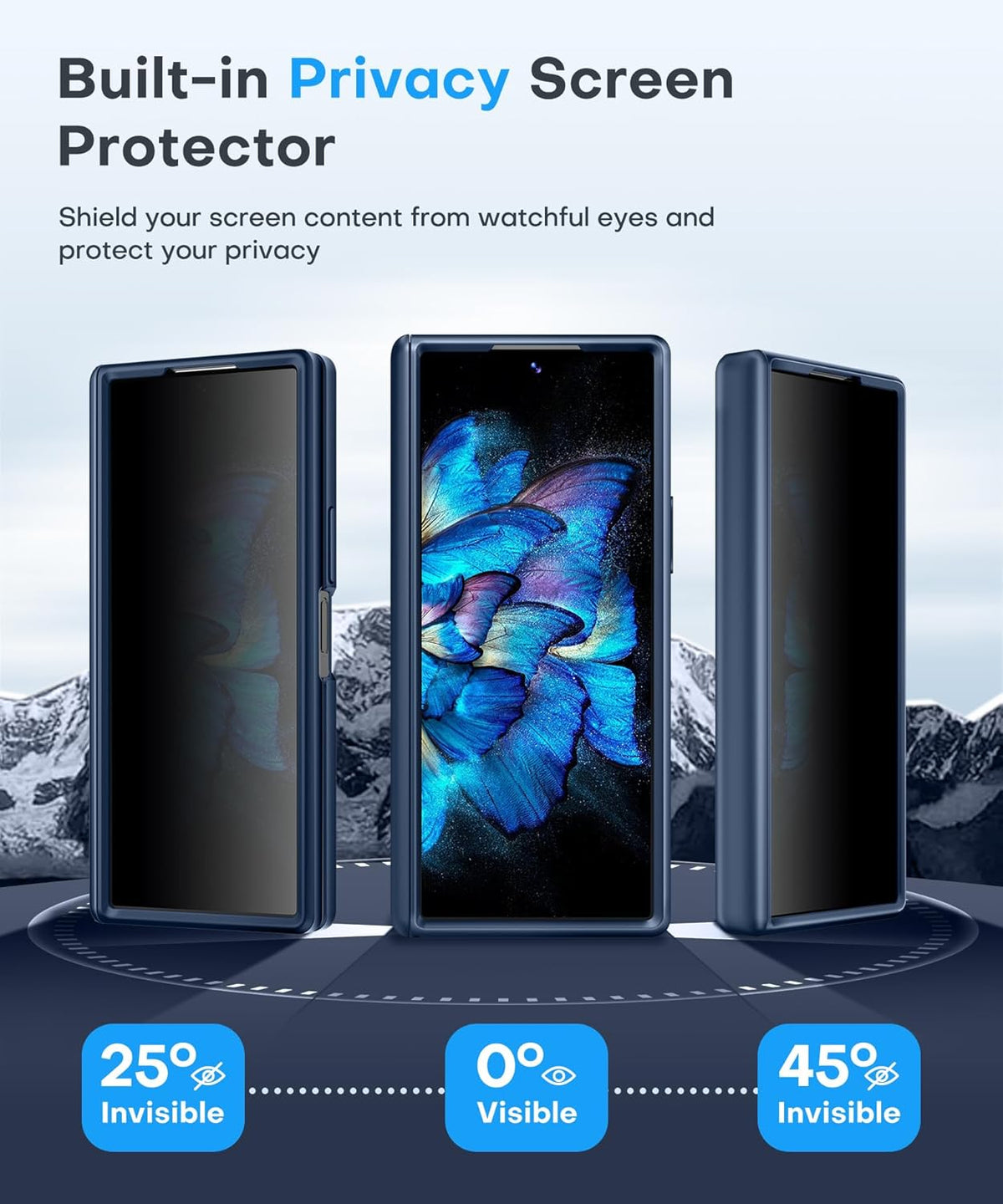 BERFY Magnetic for Samsung Galaxy Z Fold 6 Case with Privacy Screen Protector, [Compatible with MagSafe][Anti Spy] Built-in Hidden Kickstand, Full-Body Shockproof Slim Phone Case for Z Fold 6, Blue