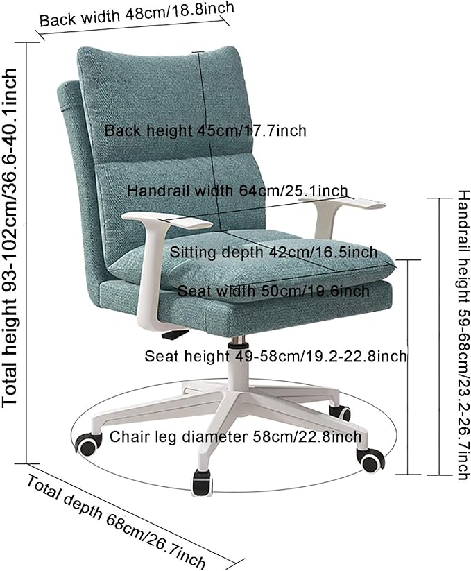 Office Chair Gaming Chair Computer Chair Ergonomic Computer Chair with Soft Removable Seat and Comfortable BackrestUpholstered Gaming Chair with Height Adjustable ArmrestFabric H