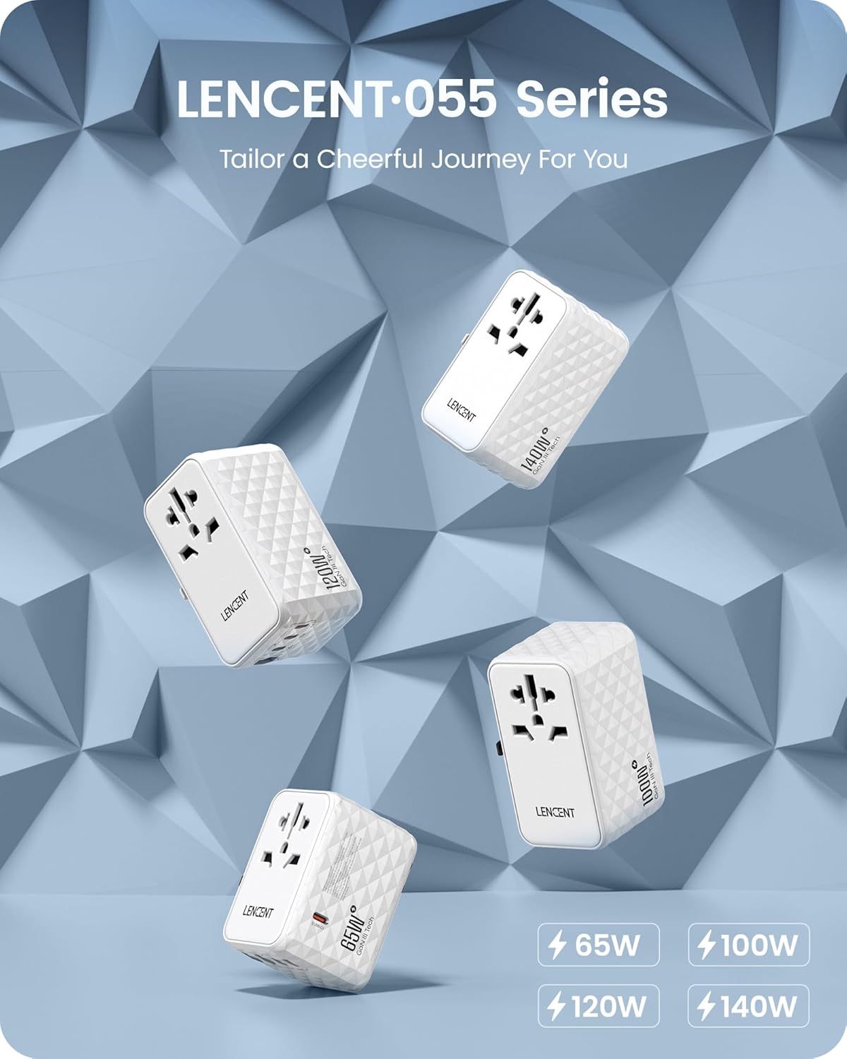 LENCENT 100W International Travel Adapter, Universal Travel Adapter with 2 QC USB-A & 2 PD3.0 Type C Power Adapter, Fast Charging for Phone,Laptops, All-in-One Outlet Adapter for USA/UK/EU/AUS, White