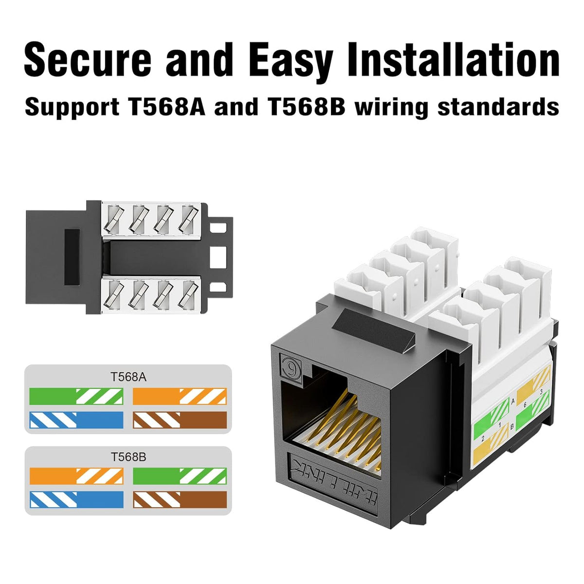 iwillink 10Gbps Cat6 Ethernet Coupler - 90-Degree Keystone Jack Adapter (Black) 10-Pack