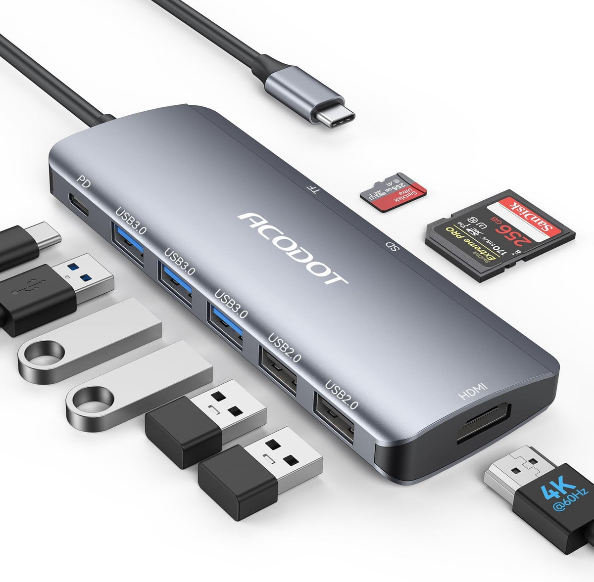 Acodot 9 1 3 4K 5 100W USB C Hub, in Type C Hub Adapter Portable Docking Station Aluminum Dongle Compatible