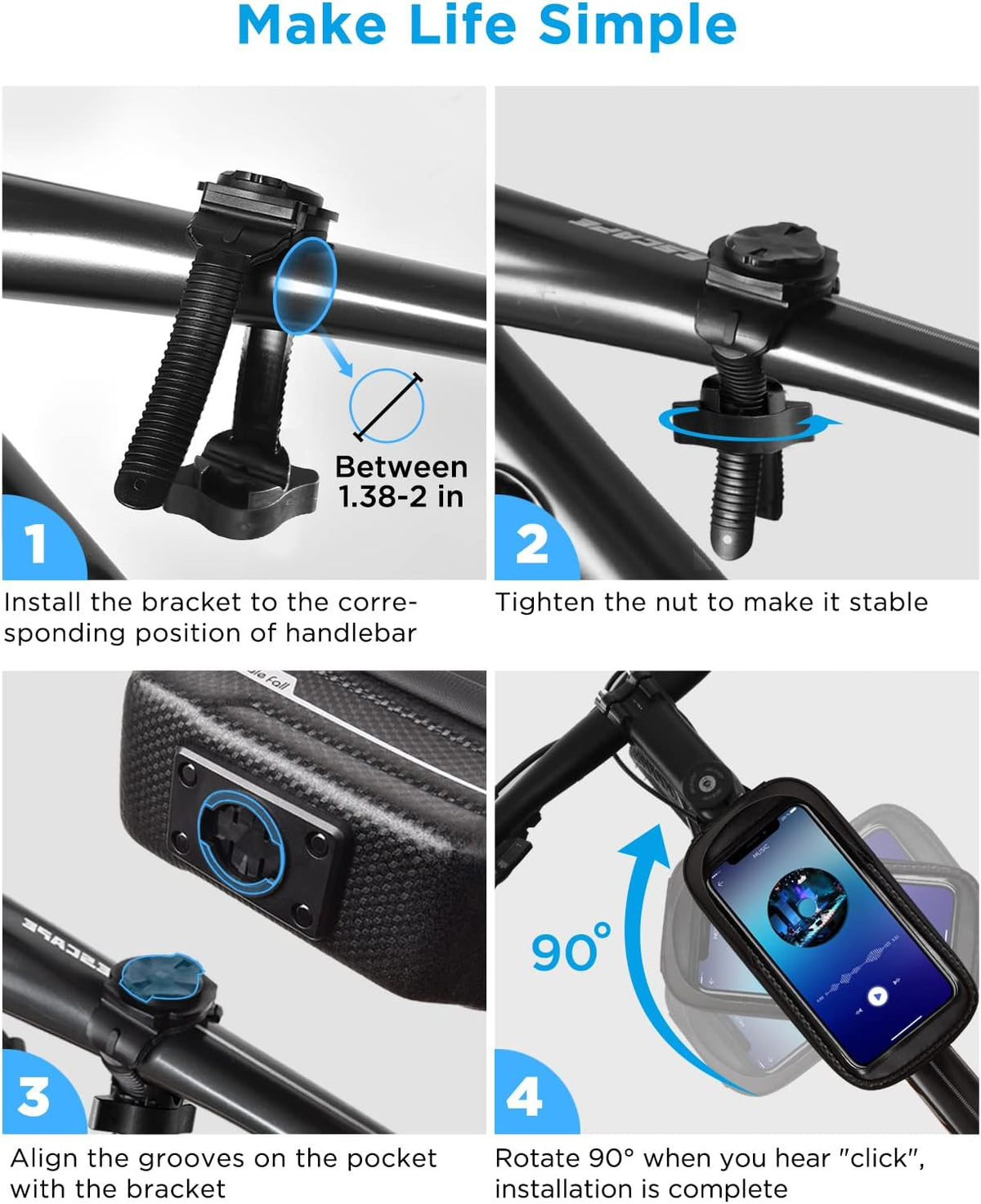 whale fall Quick Release Bike Frame Bag with Hard Shell, Waterproof Phone Mount with 0.25mm Touchscreen, Detachable Cycling Bag for Phones up to 6.9", Fits Road & Mountain Bikes