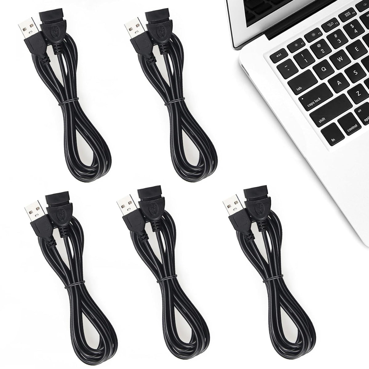 6 5-Pack, 2.0 Smays USB Extension Cable ft USB-A Male to Female Extender Cord Lot