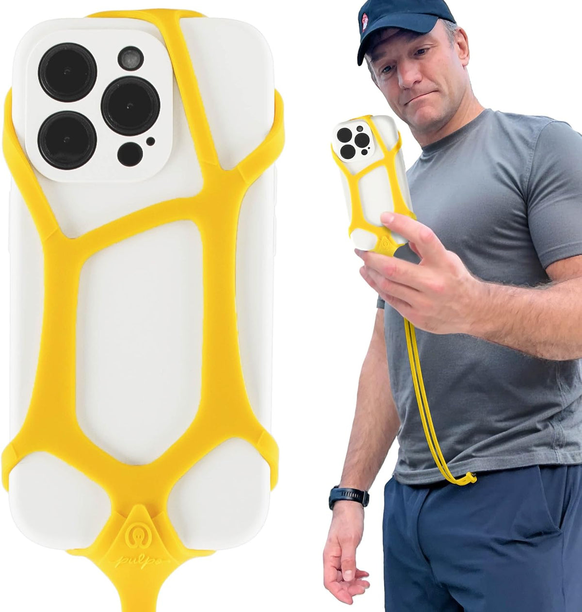 Pulpo Safety Cell Phone Lanyard Yellow Fits Smartphones 6.1" to 6.8” - Anti Theft Phone Strap for Men & Women, Lanyards for Phones, Hiking Phone Holder & Cellphone Lanyard,Silicone Crossbody Straps