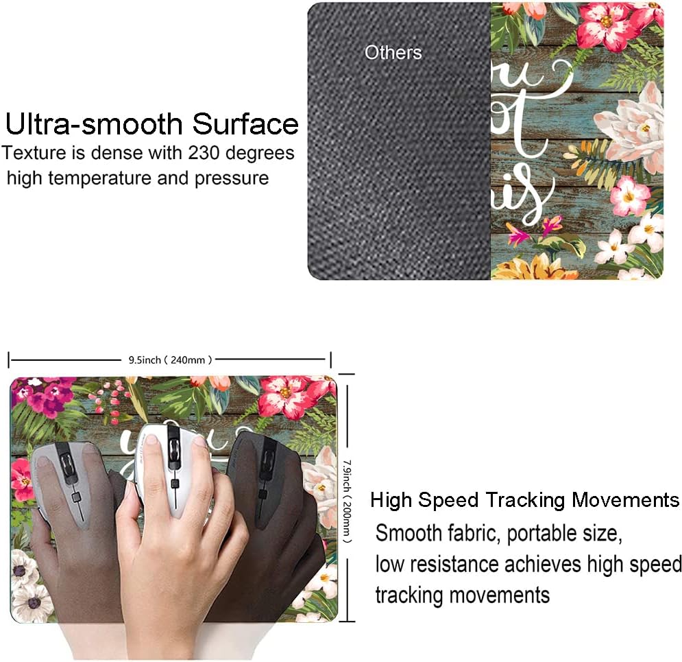 Mouse Pad, Floral Inspirational Quote Mousepad, Square Waterproof Pad Non-Slip Rubber Base MousePads for Office Laptop, 9.5inchx7.9inchx0.12inch Inch (Motiavation You Got This)