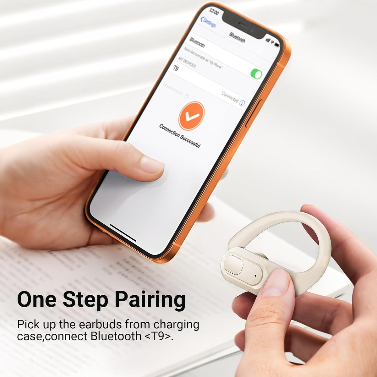 occiam Wireless Earbuds Bluetooth Headphones Ear Buds 96Hrs Playback Sport Over-Ear Waterproof Wireless Headphones Earphones with Earhooks ENC Mics Clear Call for Sport Running Workout (Ivory)