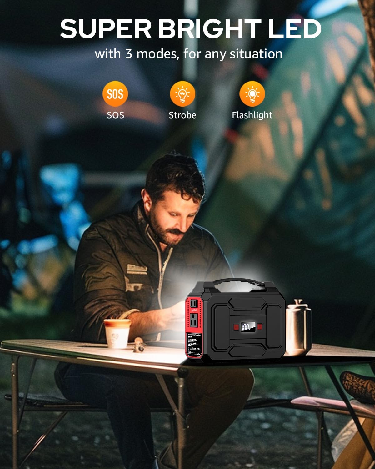 Apowking Portable Power Station Bank 146Wh 200W Peak(100W Rated), Solar Powered Power Bank with AC Outlet 110V for Camping, Solar Charger Power Bank Battery Pack 39600mAh for Home Outdoor Emergency