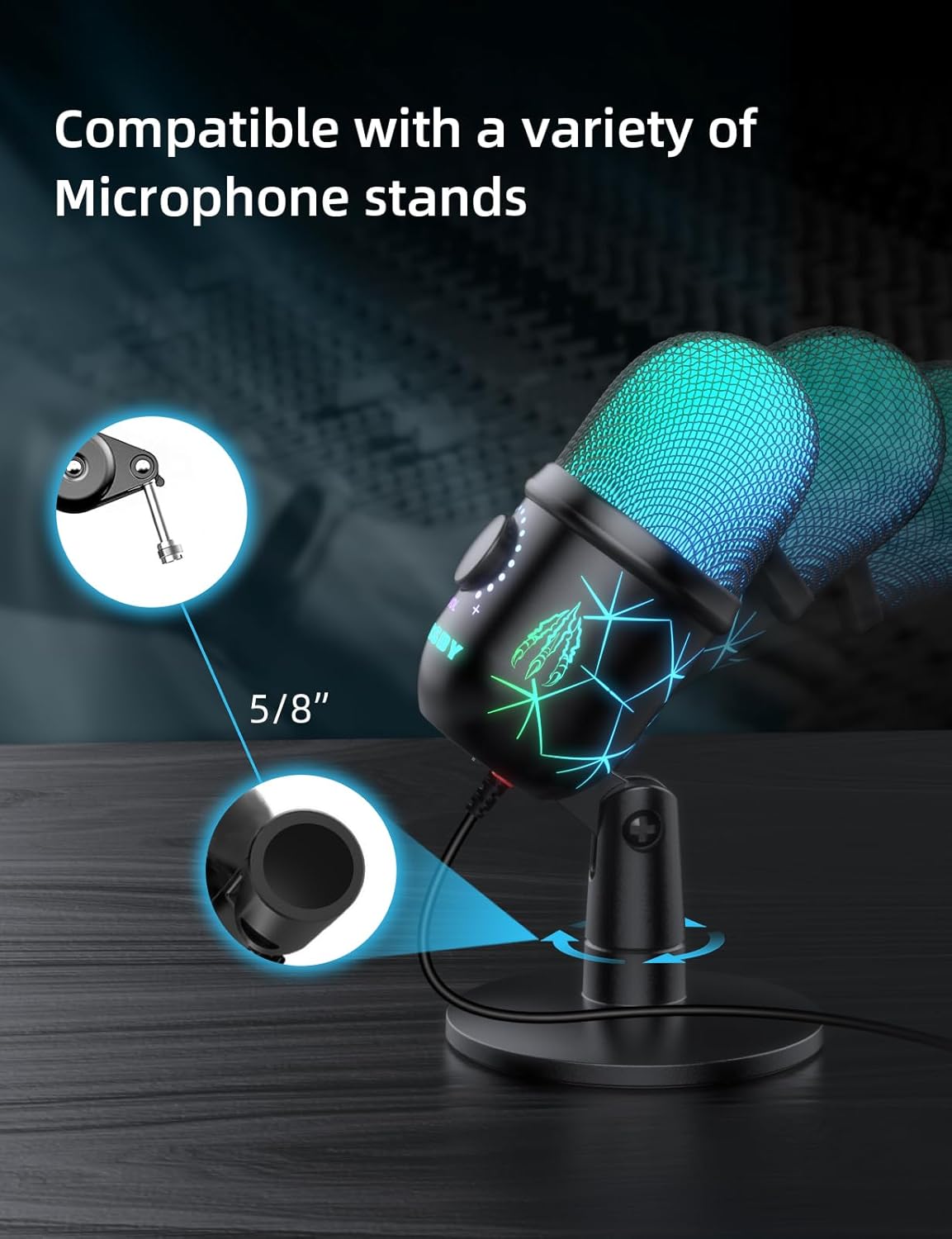 USB Gaming Microphone for PC, Mac, PS4, PS5, Computer Mic with Noise Reduction, Monitor, Mute and RGB, Great for Recording, Streaming, Podcasting
