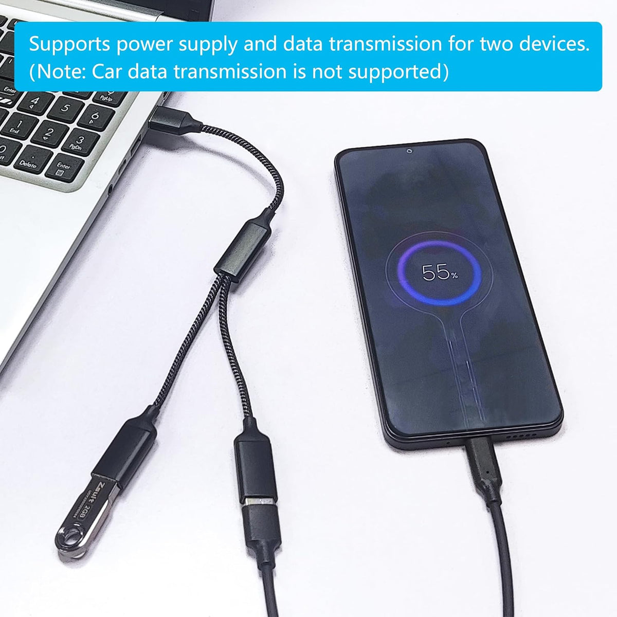 USB Splitter Cable 1FT, USB A Male to Dual USB A Female Y Splitter Adapter 1 in 2 Out, Power & Data with OTG Function Intelligent Chip, for Smartphone, Laptop, Car etc