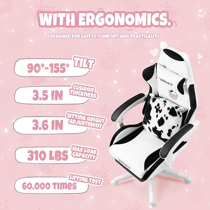 Gaming Chairs for Girls Ergonomic Cute Cat Gaming Chair with Paw Lumbar Cushion High Back Computer Desk Chair Height Adjustable Swivel Video Game Chair Gifts Suitable for Girls and Ladies