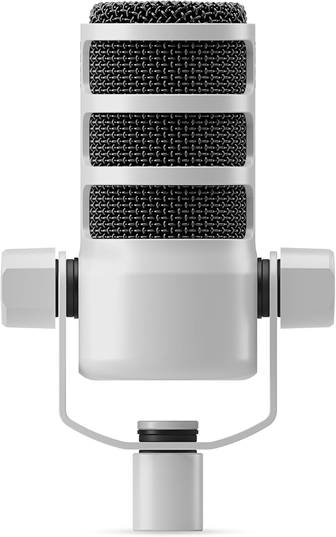 Rode PodMic White (Pair) Cardioid Dynamic Broadcast Microphones with 2X PSA1+ Broadcast Microphone Boom Arms and 2X XLR Cables