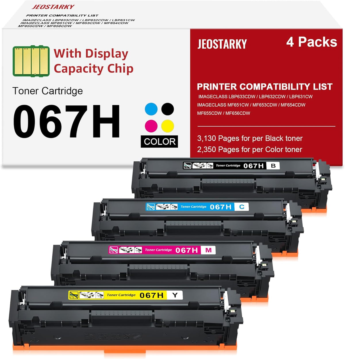 Compatible Canon 067H 067 Toner Cartridge Set Replacement for Canon 067H Compatible for Color ImageClass MF656Cdw LBP632Cdw MF654Cdw MF653Cdw LBP633Cdw MF650C LBP630C Printer (4 Pack)