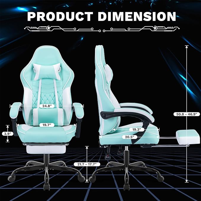 Leather Video Game Chairs Ergonomic Gamer Chairs for Adults Green Gaming Chair with Adjustable Support &amp Footrest (Green)