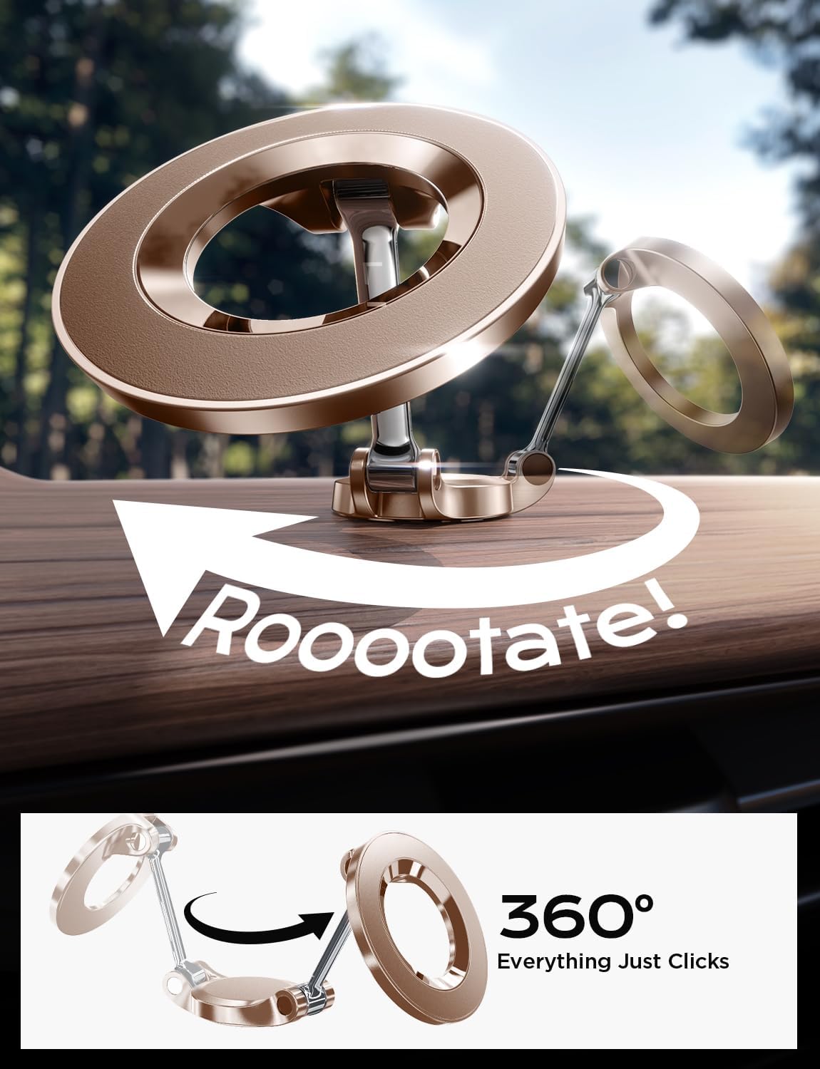 LISEN for Magsafe Car Mount, Ultra Magnetic Dashboard Phone Holder, Car Accessories for iPhone 16 Pro Max,Gifts for Men Women Him Her, Fit for iPhone16 Pro/Pro Max 15 14 13 12, Rose Gold
