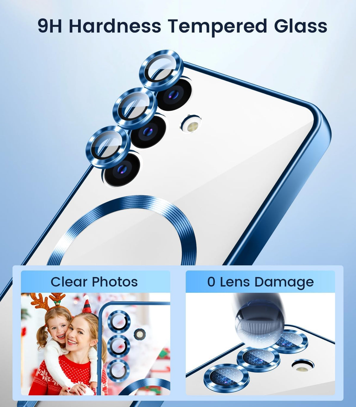 Slim Thin for Samsung Galaxy S25 Plus Case, Compatible with MagSafe, Built-in Camera Lens Protector, Shockproof Protective Phone Case, Soft Electroplated Clear Cover, Sapphire Blue