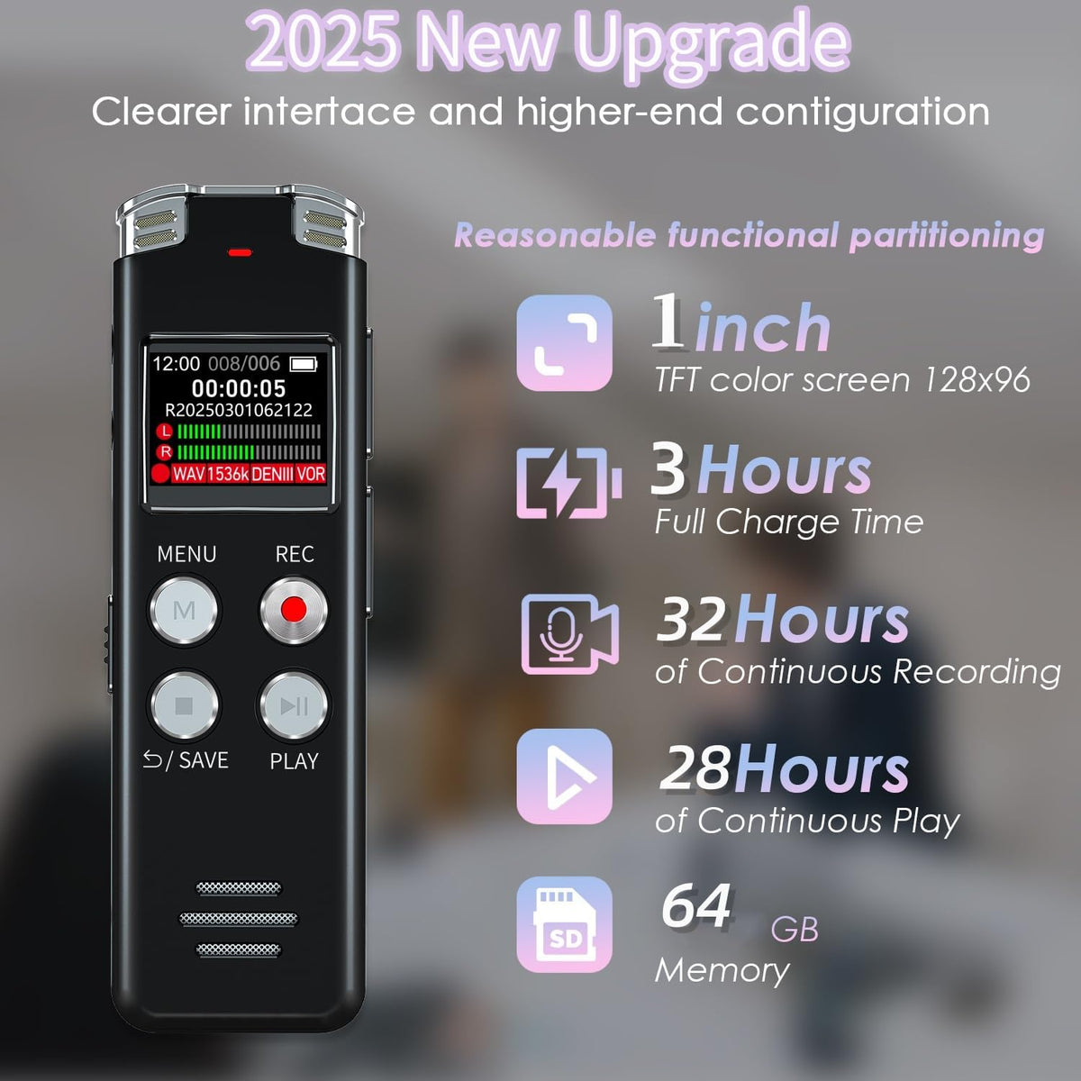 64GB Digital Voice Recorder with Playback: Voice Activated Recorders for Lectures Meetings Interviews - EVISTR Dictaphone Recording Device Tape Recorder Portable Mini, Audio Recorder with USB, MP3