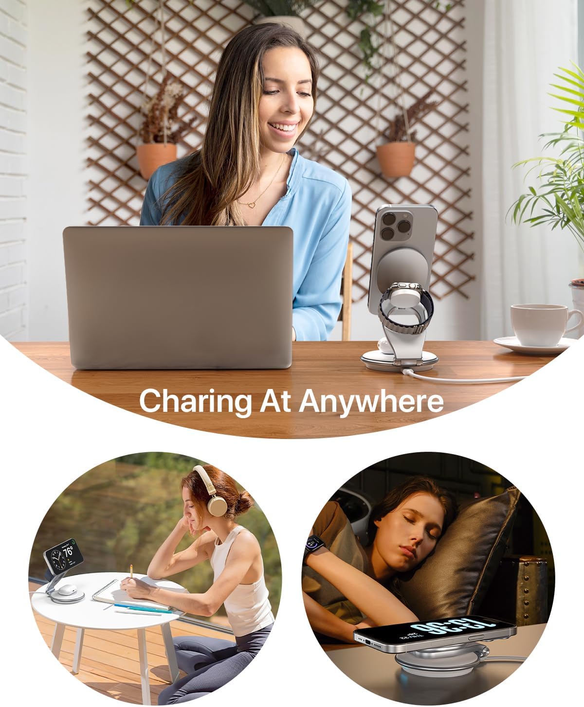 EXW Wireless Charging Station for Magsafe, 3 in 1 Foldable Charger for iPhone 16/15/14/13/12 Series, Apple Watch & AirPod (30W Charger Included)