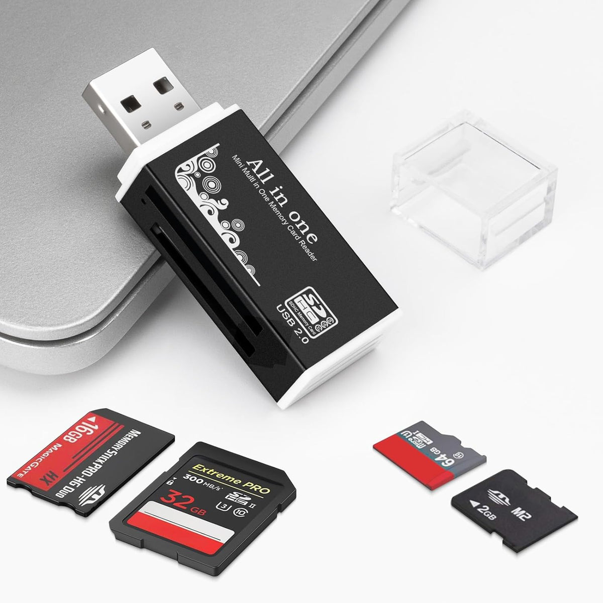 USB Memory Card Reader, BORLTER CLAMP USB Card Reader for Computer with a Type C Adapter,Supports CF, SD, MMC Cards.