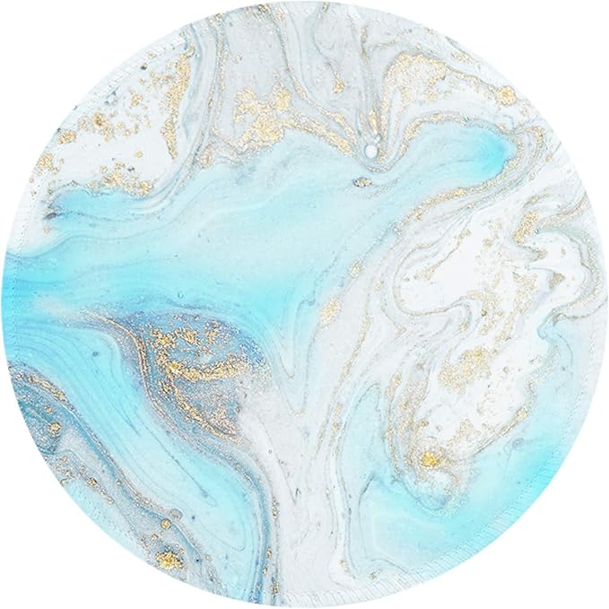 ITNRSIIET Round Mouse Pad with Stitched Edge Premium-Textured Waterproof Non-Slip Rubber Base Desktop Protection Mat Diameter 8.7 inches, Modern Marbling Light Blue