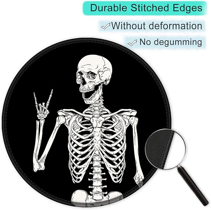 ITNRSIIET Round Mouse Pad with Stitched Edge Premium-Textured Waterproof Non-Slip Rubber Base Desktop Protection Mat Diameter 8.7 inches, Human Skeleton