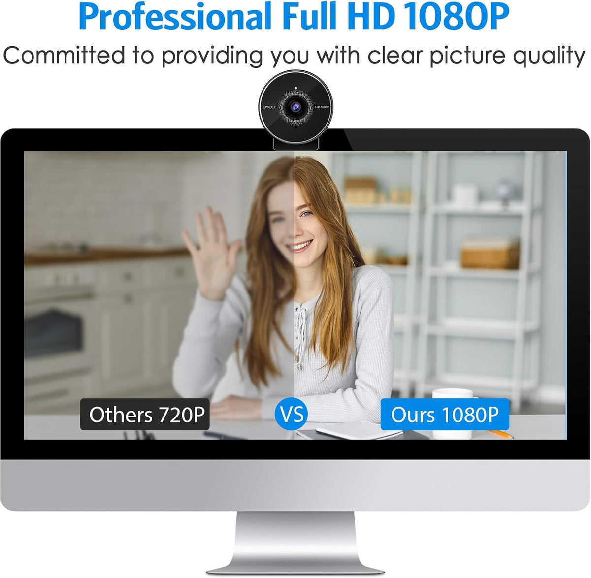EMEET C955 Webcam for PC, 1080P Webcam with Microphone&Privacy Cover, Auto Light Correction, 70° FOV for Personal Use, Plug&Play Web Cam Protect Data, Perfect for Office Professionals&Remote Workers
