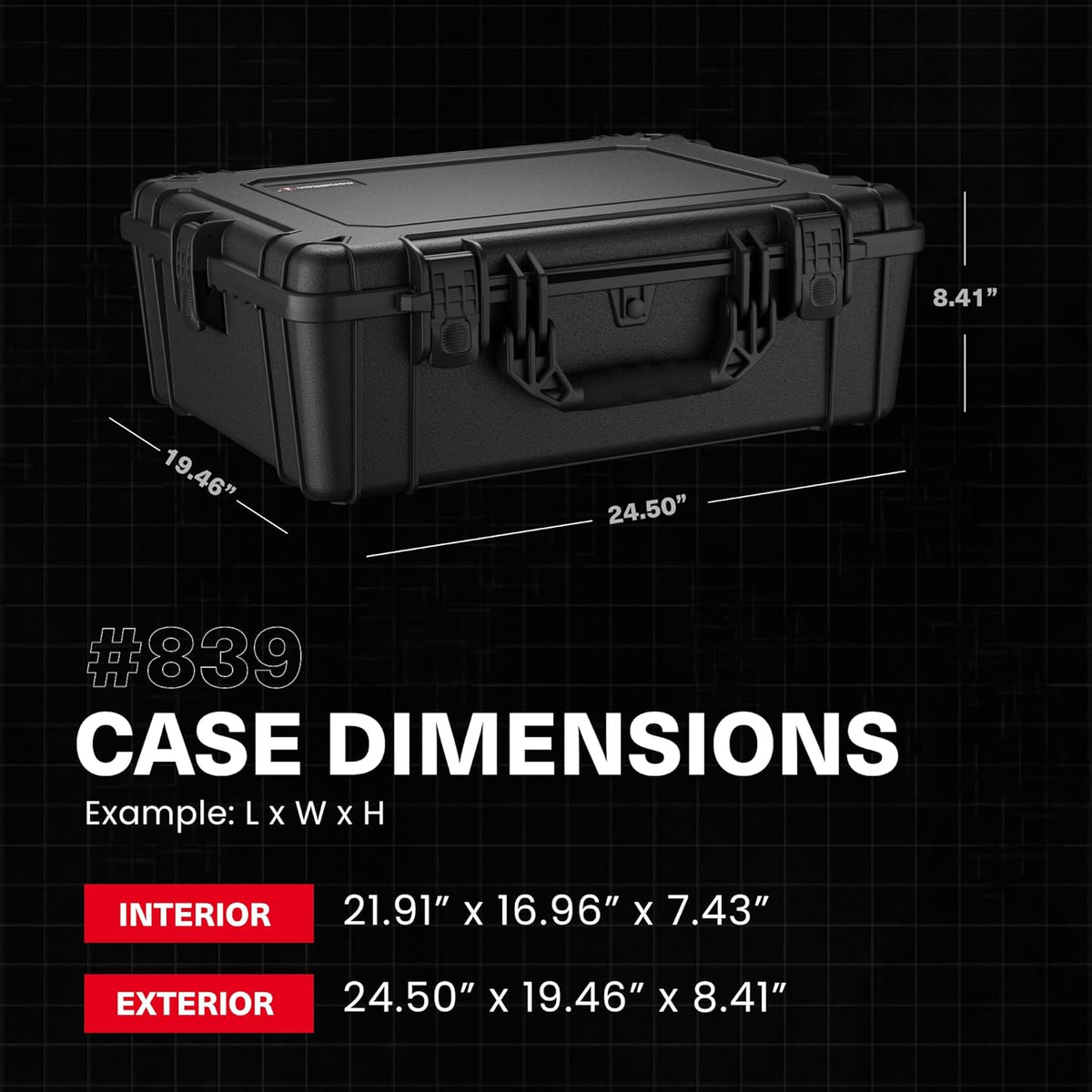 Condition 1 25" Large Waterproof Hard Case Model 839 with Foam, Portable Protective Storage Box for Travel, Hunting, Military, Tactical, Made in USA, 24.50"x 19.46"x8.41" Tan
