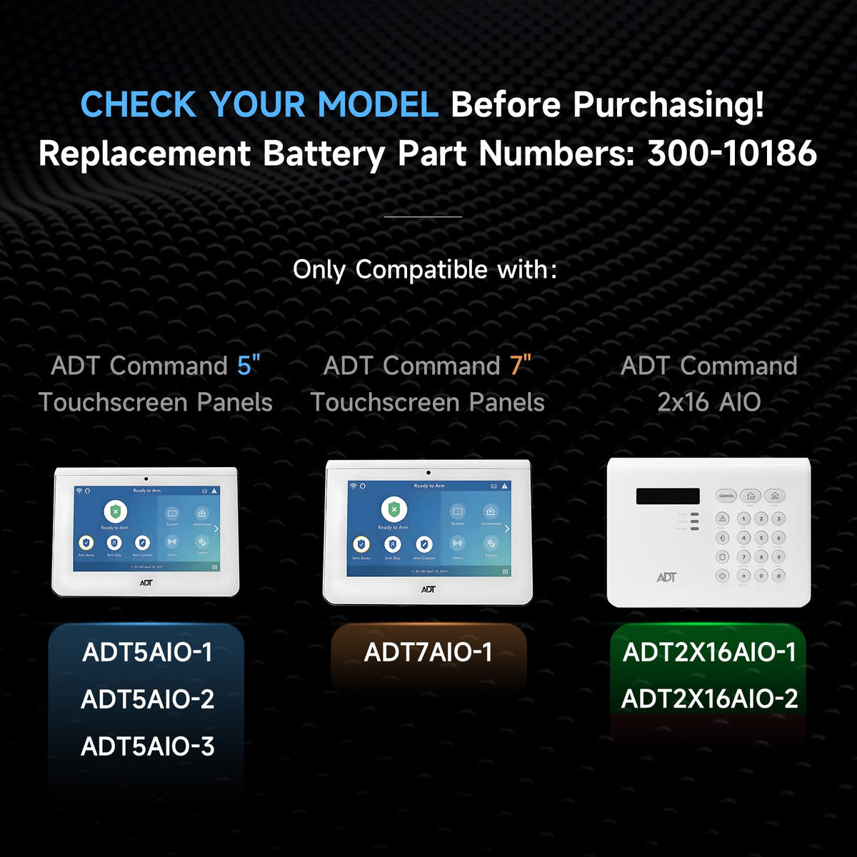 Upgraded 300-10186 Replacement Battery for ADT Command Smart Panel ADT5AIO-1/2/3, ADT7AIO-1 & Honeywell Home Security System Keypad ADT2X16AIO-1/2