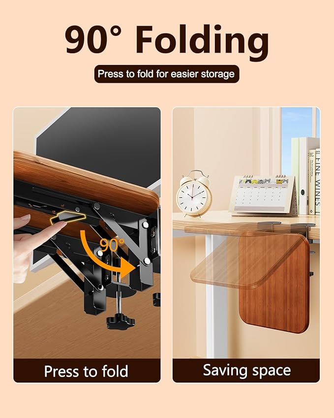 Ergonomic Desk Extender Tray 8.2x7.6 Table Mount Arm Wrist Rest Shelf 90° Foldable Elbow Support Sturdy Mouse Arm SupportClamp on Computer Arm Rest for Desk Office &amp Home UseWood