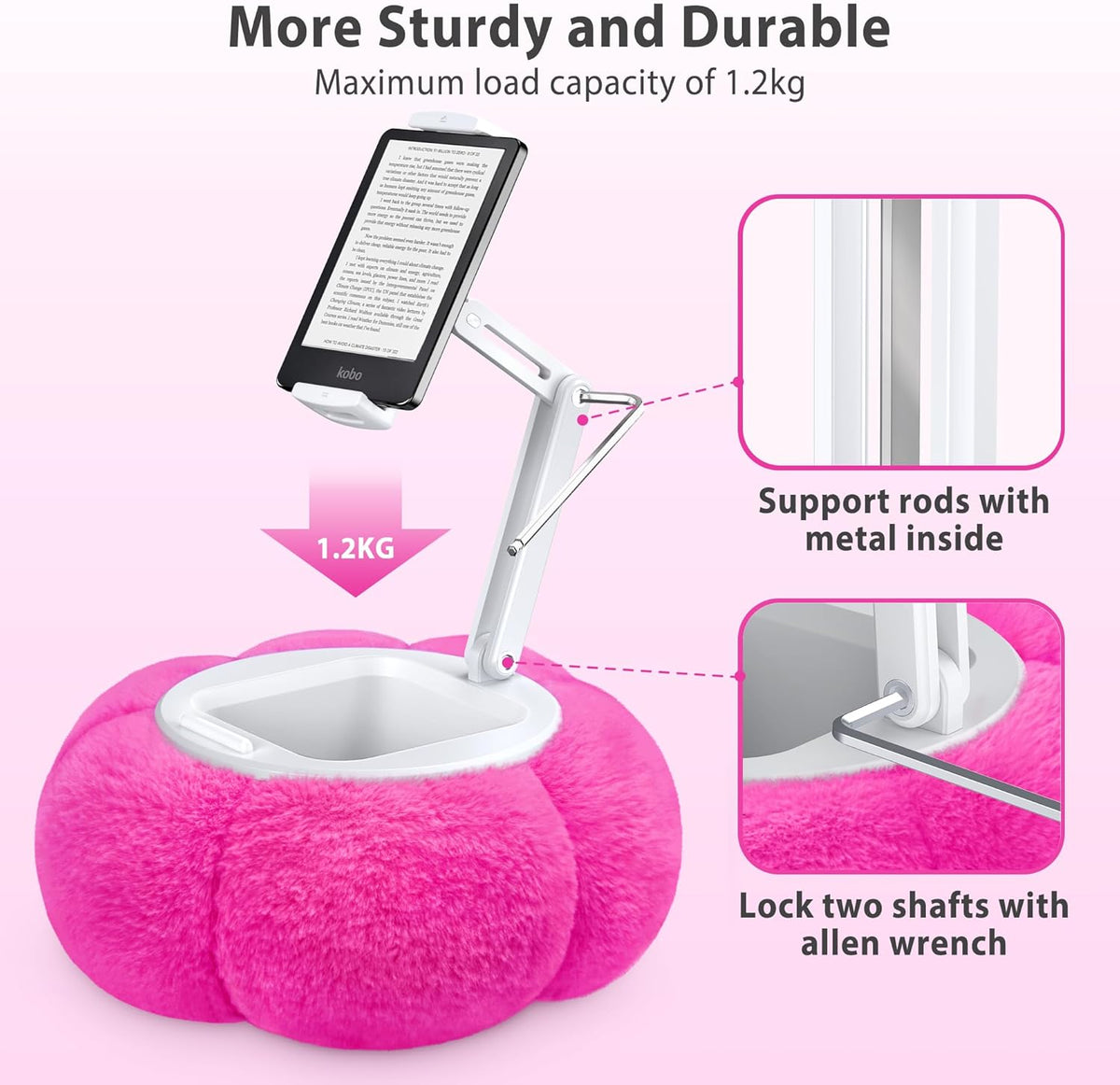 CreaDream Pumpkin Tablet Pillow Stand Holder for Kindle iPad, Adjustable Phone Pillow Stand for Lap Bed with Detachable Snack Bowl, Compatible with 4.7"-13" Tablet, iPad, iPhone, Samsung Tabs, Kindle