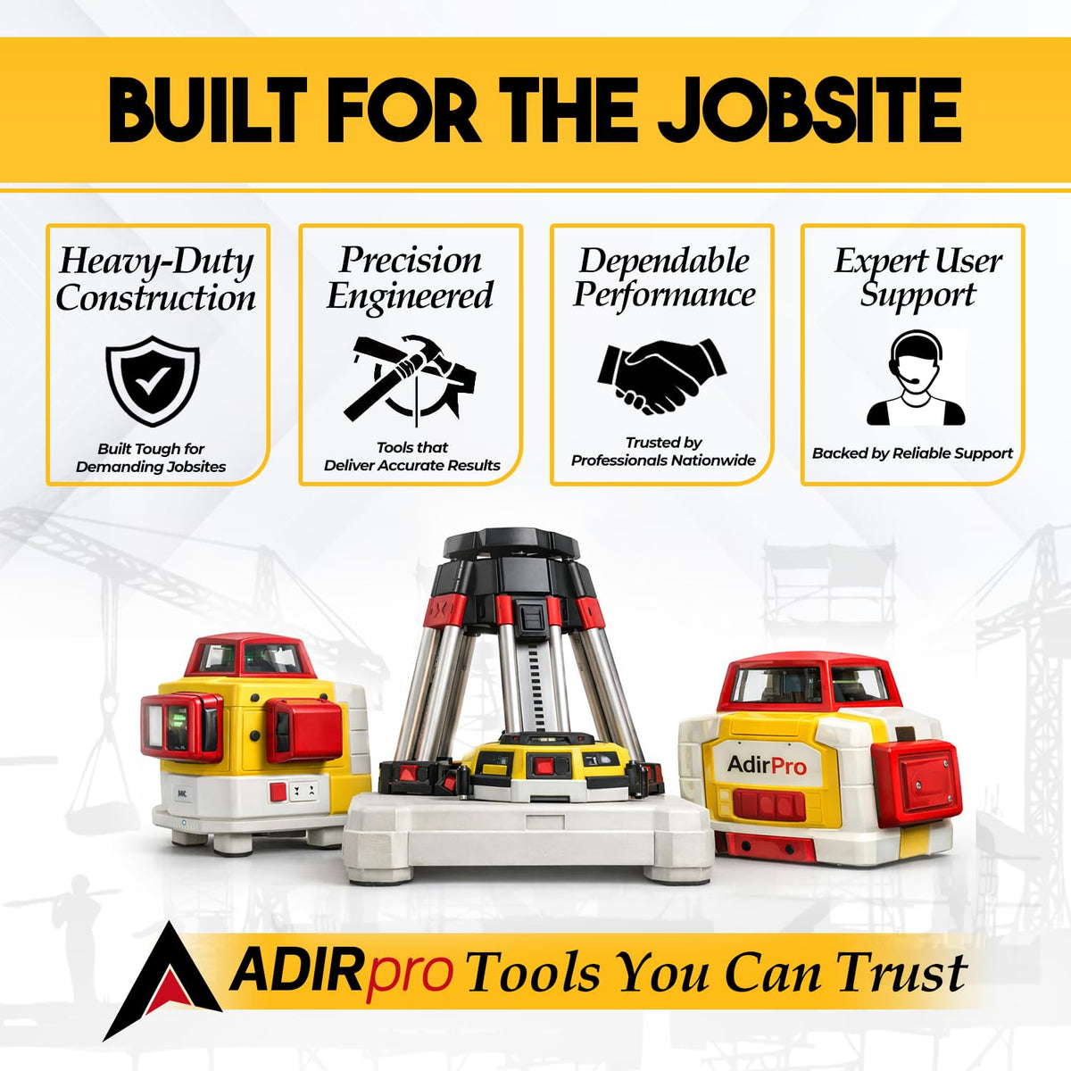 AdirPro Laser Detector Mounting Clamp for LD-8 & LDG-8 | Built-In Bubble Level | Adjustable Clamp Compatible with Prism Poles, Grade Rods & Tripods