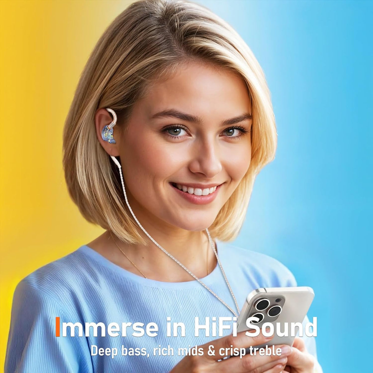 Vibes 202M Wired Earbuds - HiFi in Ear Monitor Headphones - Noise-Isolating Ear Buds w/ Mic - Clear Sound, Deep Bass & Comfort-Fit Gaming Earphones - MMCX to 3.5mm & Silver Plated Cord, Carrying Case