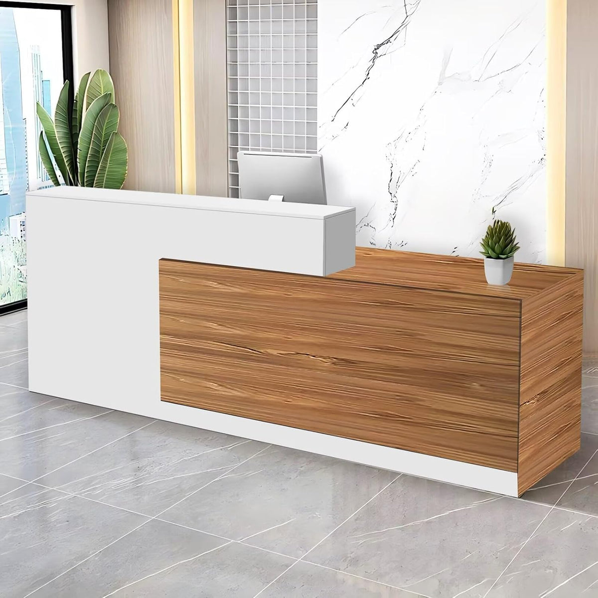 Reception Desk with Counter Modern Checkout Counter with Lockable Drawer Keyboard Tray Receptionist Desk for Office Salon Reception Table C Right 79inch/200cm