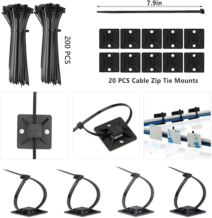 ELII 300PCS Cable Management Kit,4 Cable Sleeve 35 Cable Clips