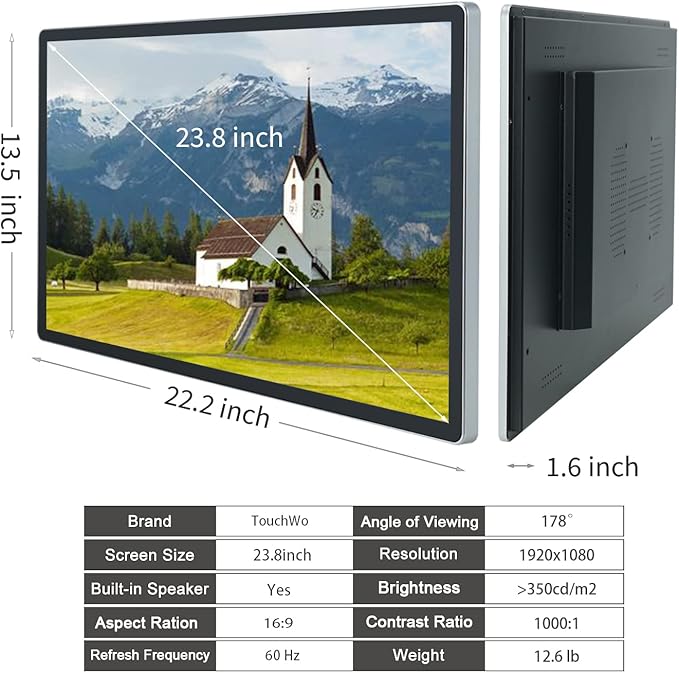23.8 inch Android 14 Touchscreen Monitor Tablet 16:9 FHD 1080P WiFi &amp BT Built-in Speakers RK3576 8GB RAM &amp 128GB ROM Smart Board for Classroom Meeting &amp Game