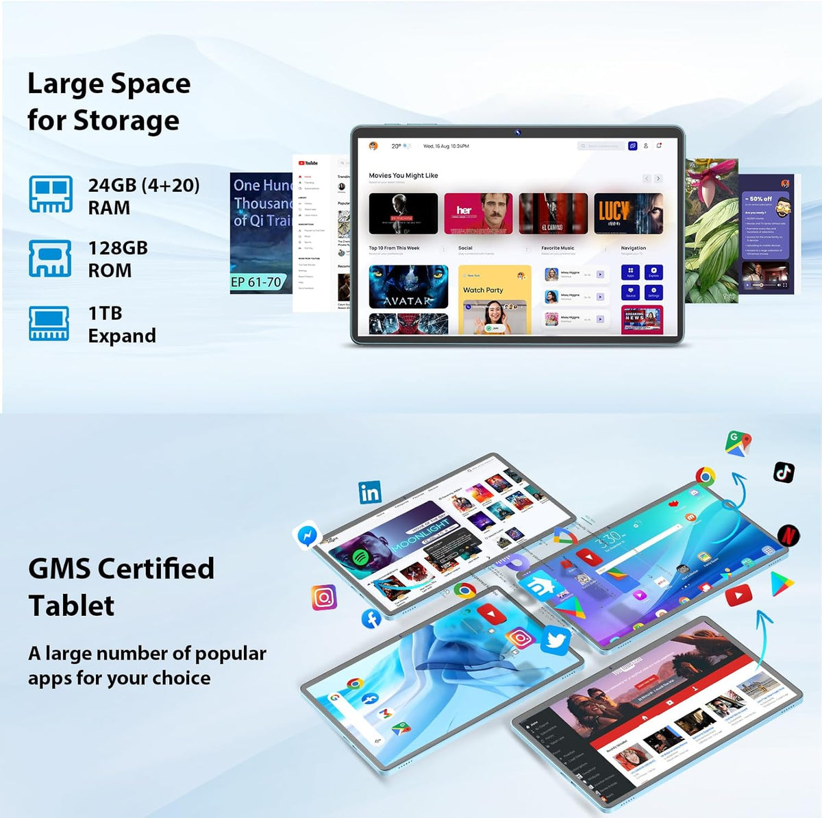 Android Tablet, 11 inch Android 15 Tablet with Keyboard, 24GB+128GB, 1TB Expand, 8000mAh, 5MP+13MP, 2.4G&5G WiFi, IPS Touch Screen, GMS Certified, 2 in 1 Tablets with Case, Mouse, Stylus(Green)