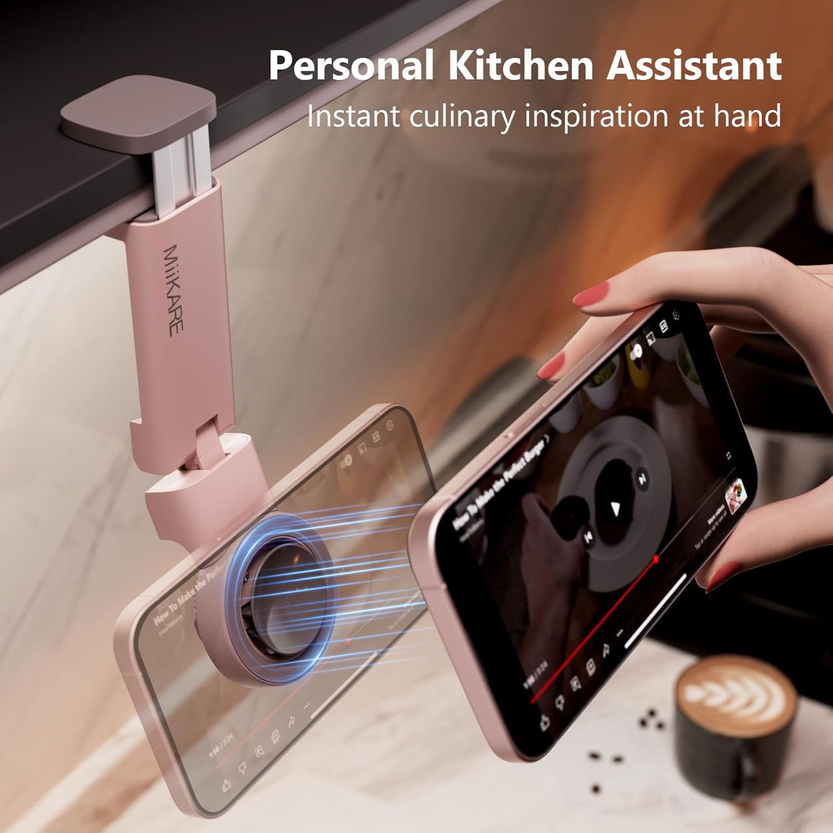 MiiKARE Travel Essentials Magnetic Airplane Phone Holder, Universal Handsfree Phone Mount for Flying with 360 Degree Rotation, Travel Must Haves Phone Stand for Desk, Tray Table, Black&Pink