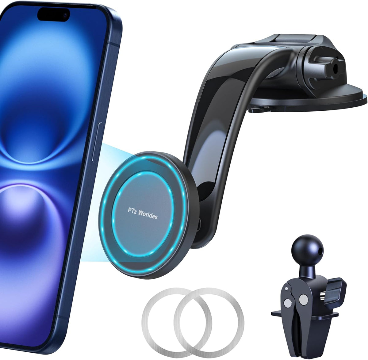 PTz Words for MagSafe Car Mount - Magnetic Phone Holder for Car, Suction Cup, High Heat Resistant, Super Strong Magnets, Compatible with iPhone, Galaxy & Other Smartphones