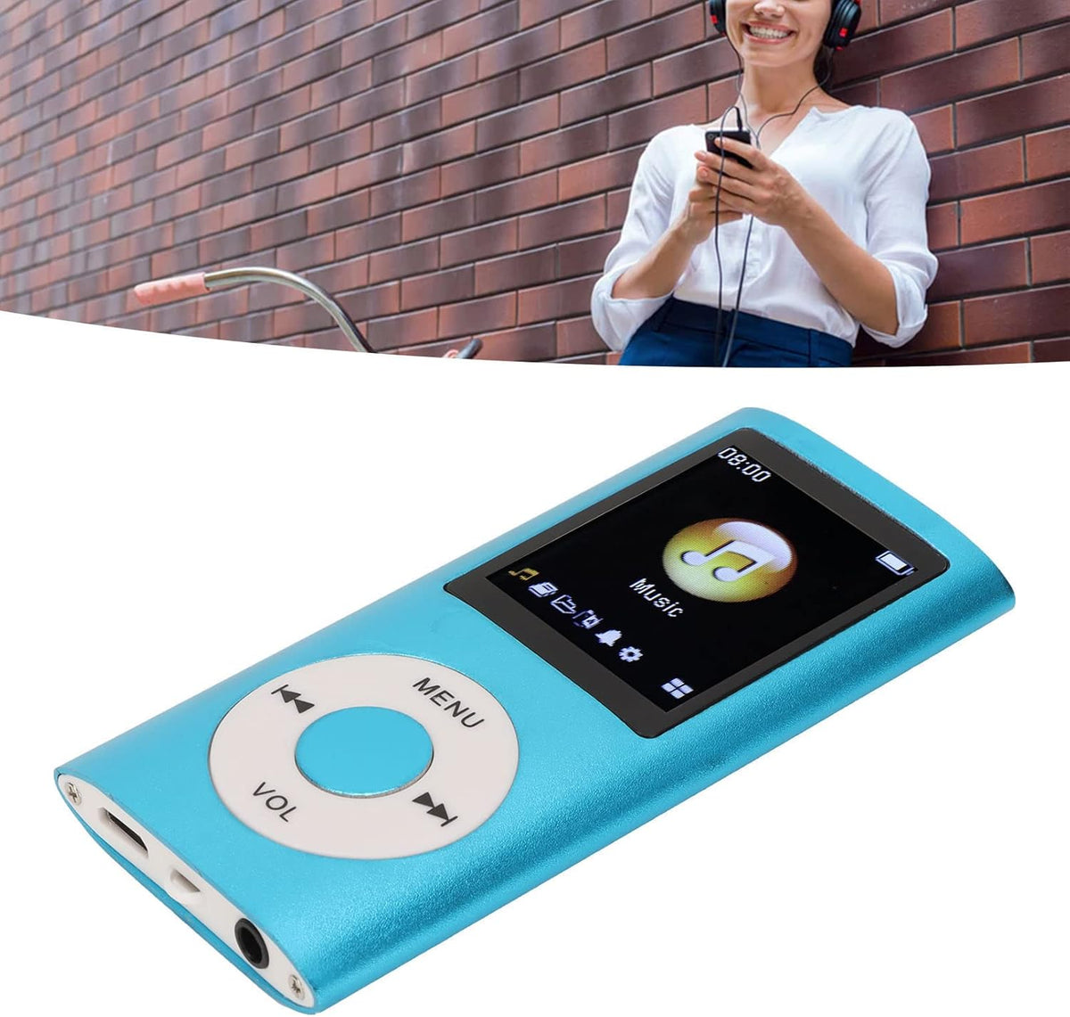 Heayzoki MP4 1.8 Inch 64G Player, Portable Music Player with LCD Screen, Lossless Sound, Supports Up to SD Card, Blue