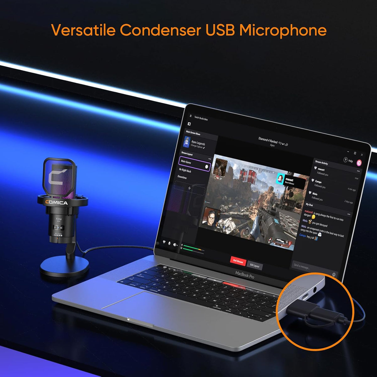 COMICA EJoy Uni USB Gaming Microphone for PC, PS4, PS5, and Mac, RGB Computer Mic for, Twitch/Streaming/Podcasting/YouTube/Recording, Noise Cancellation Mic with Mute, Gain, Monitoring