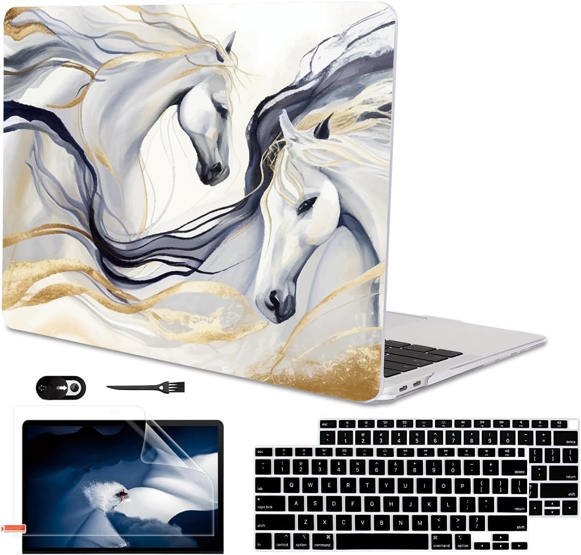 Compatible with 2021 2020 2019 2018 MacBook Air 13 inch Case M1 A2337 A2179 A1932 Retina Display Touch ID, Crystal Clear Pattern Plastic Hard Shell Case for Mac Air 13 M1 2021, Unique Horse