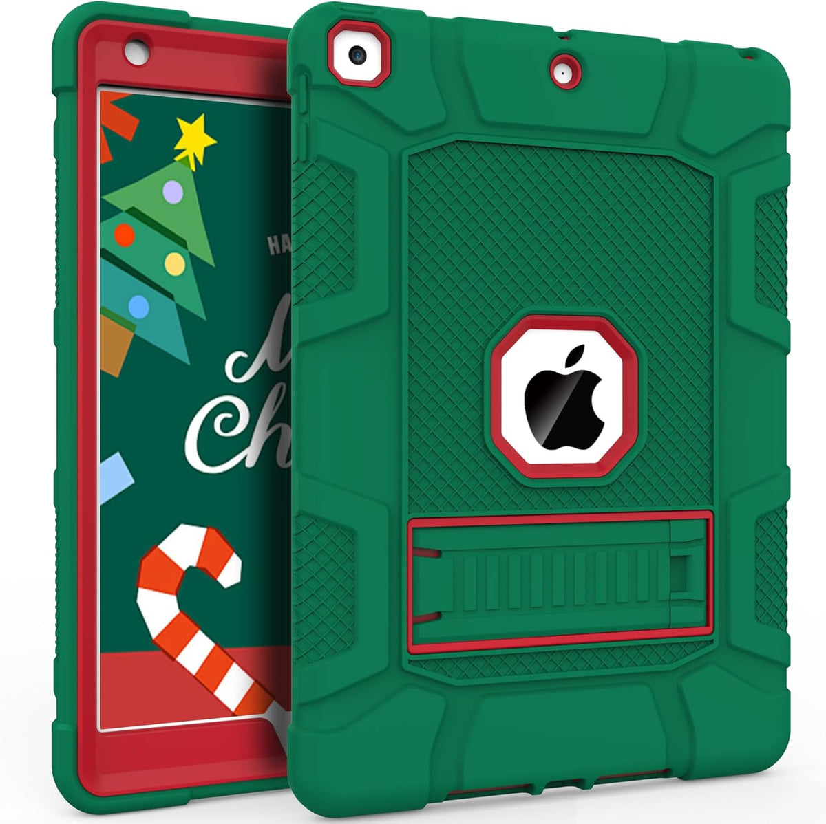 Rantice iPad 9th Generation Case, iPad 8th Generation Case, iPad 7th Generation Case, Hybrid Shockproof Rugged Drop Protection Cover with Kickstand for iPad 10.2'' （DarkGreen+Red
