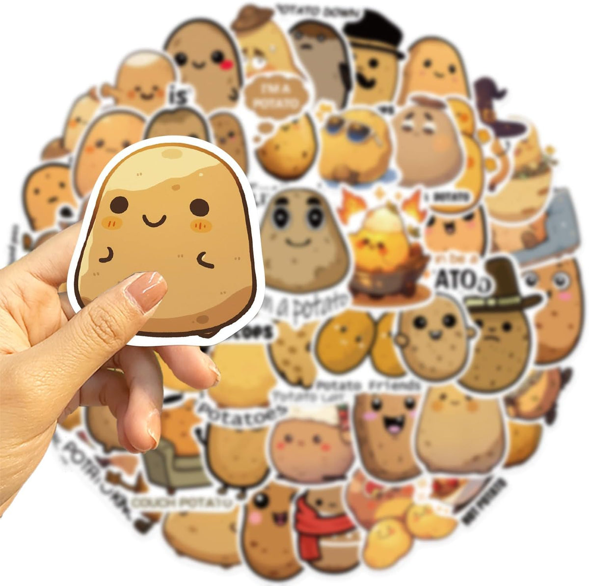 Beuthar 50PCS Funny Potato Stickers for Adults, Kids, Teens, Cute Cartoon Vinyl Waterproof Stickers for Water Bottles