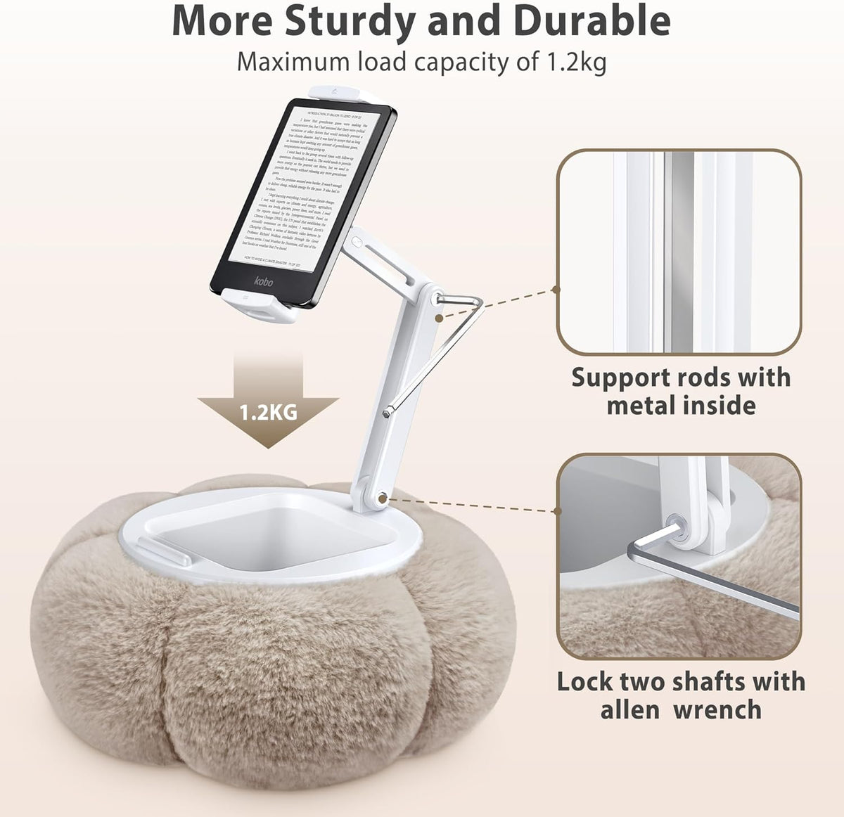 CreaDream Pumpkin Tablet Pillow Stand Holder for Kindle iPad, Adjustable Phone Pillow Stand for Lap Bed with Detachable Snack Bowl, Compatible with 4.7"-13" Tablet, iPad, iPhone, Samsung Tabs, Kindle