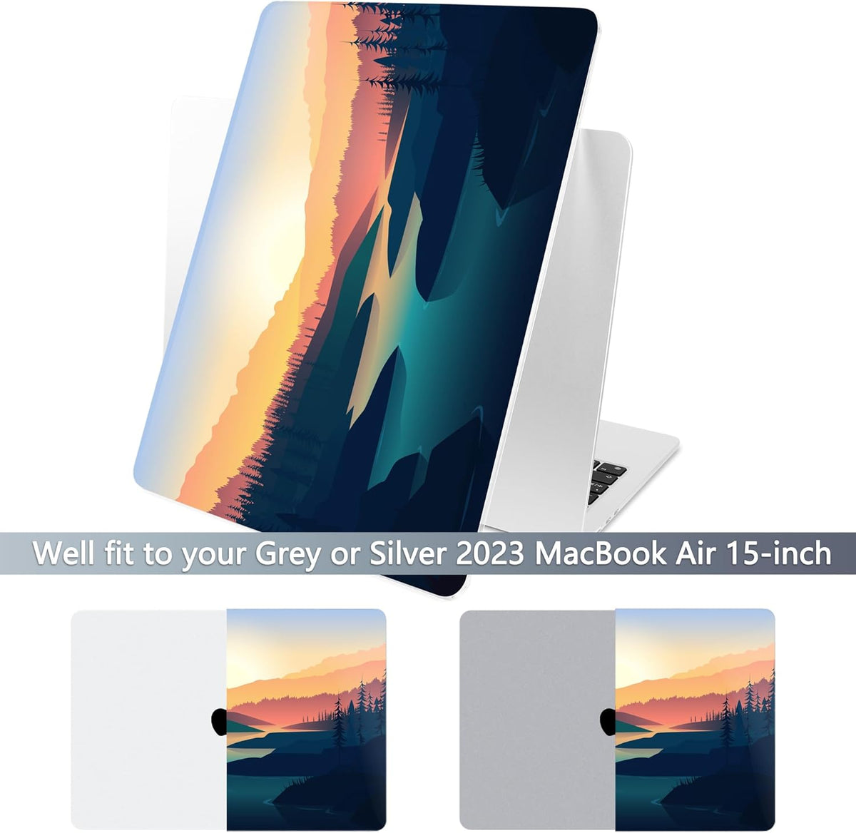 Batianda Premium Case for New MacBook Air 15 inch 2025 M4 2024 2023 with M3 M2 Chip Model A3241/A3114/A2941, Designed Protective Plastic Hardshell & Keyboard Cover & Screen Protector, Dawn