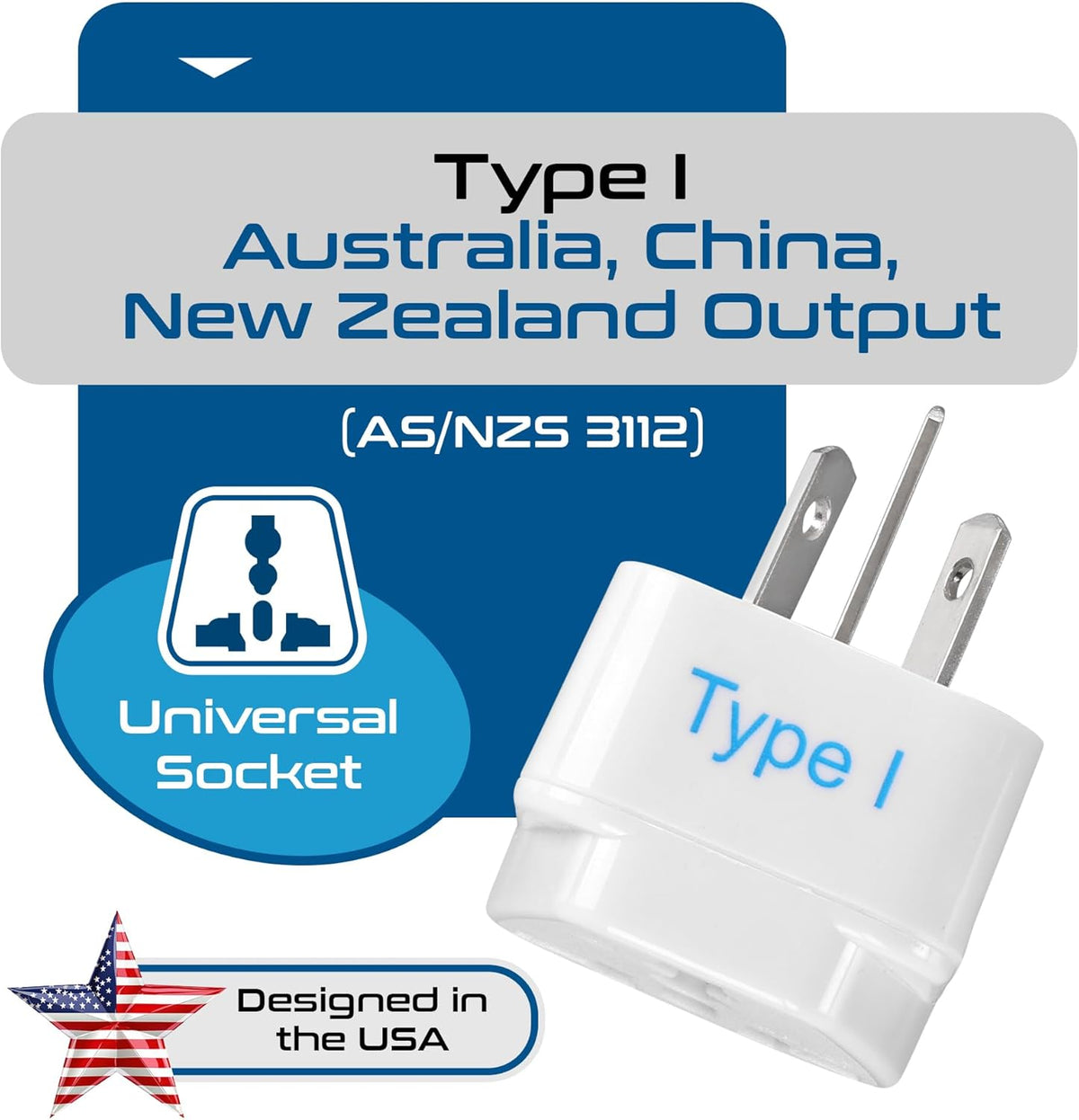 Ceptics Australia, China, New Zealand Travel Plug Adapter (Type I) - 3 Pack [Grounded & Universal] (GP-16-3PK)