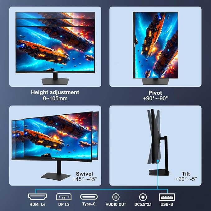 32 Inch Large Touchscreen Monitor QHD 1440P 100HzUSB-C HDMI DisplayportHeight/Swivel/Tilt/Rotating Adjustable Stand IPS Multi-Touch PC Monitor for mall Office Gaming