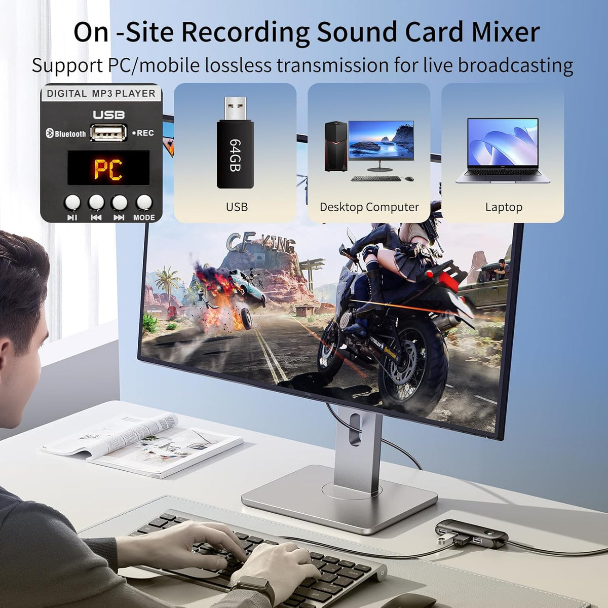 DJ Mixer, TKLBLS Professional 12 Channel Audio Mixer Board with 99-Bit DSP, Sound Board Mixing Console 7-Band EQ Output, USB Audio Interface, Bluetooth 48V Phantom Power For Karaoke Studio Streaming
